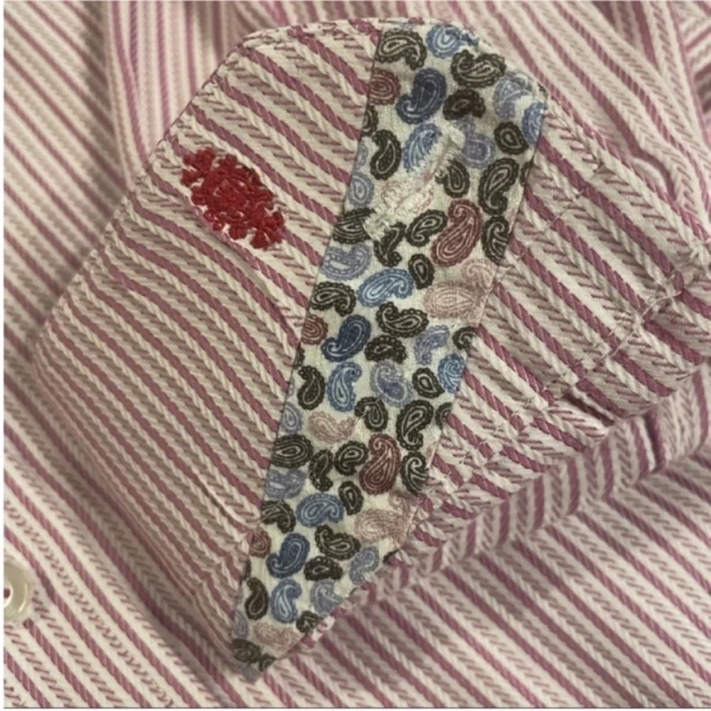 Robert Graham Button Down Pink and‎ White Stripes Paisley Flip Cuff Size 16.5